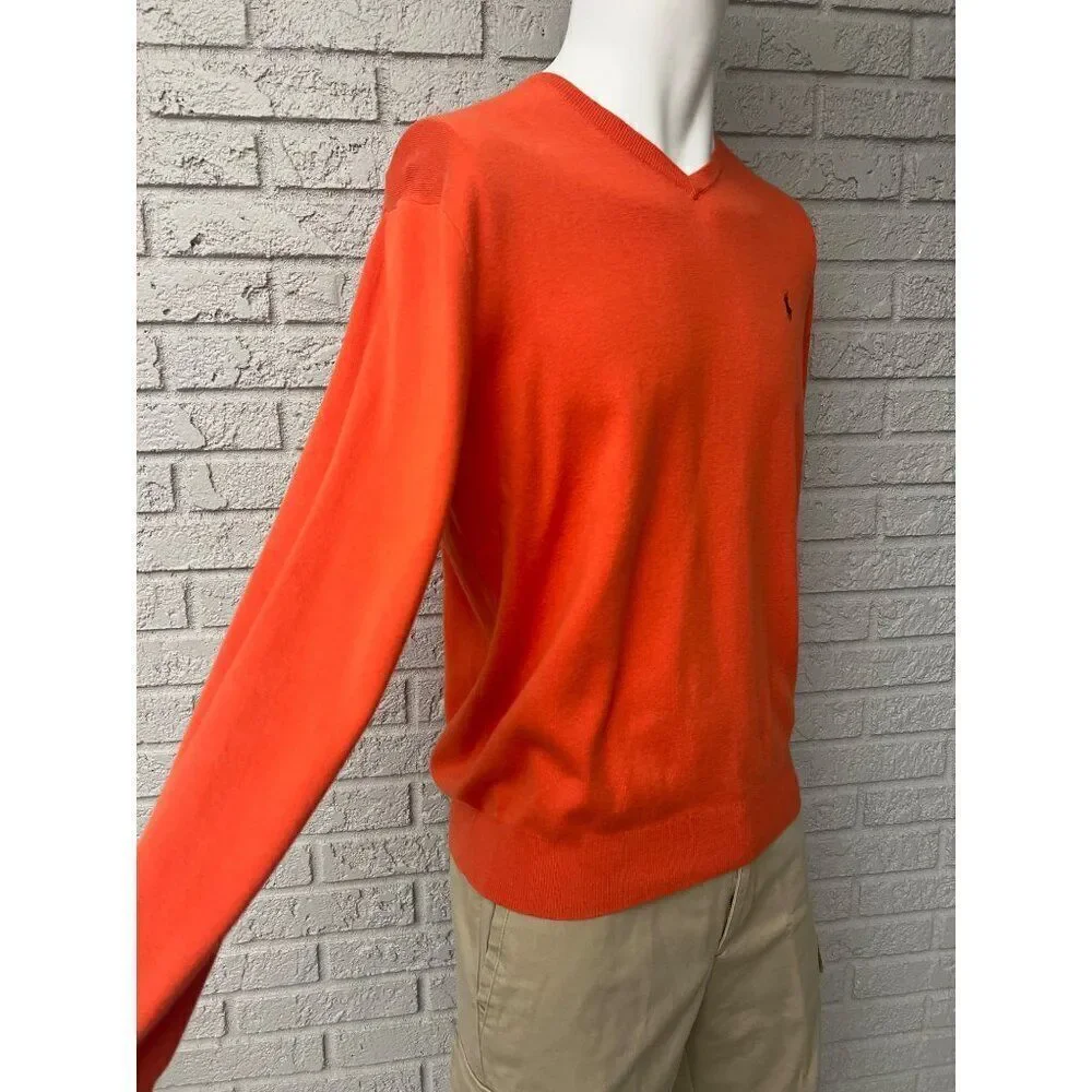 Polo By Ralph Lauren Men Orange Long Sleeve Sweater Size L